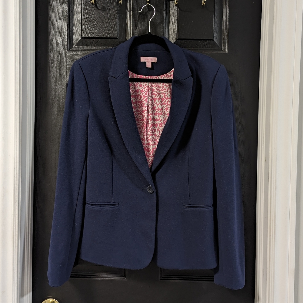 Lilly Pulitzer navy blue blazer with pink and white lining